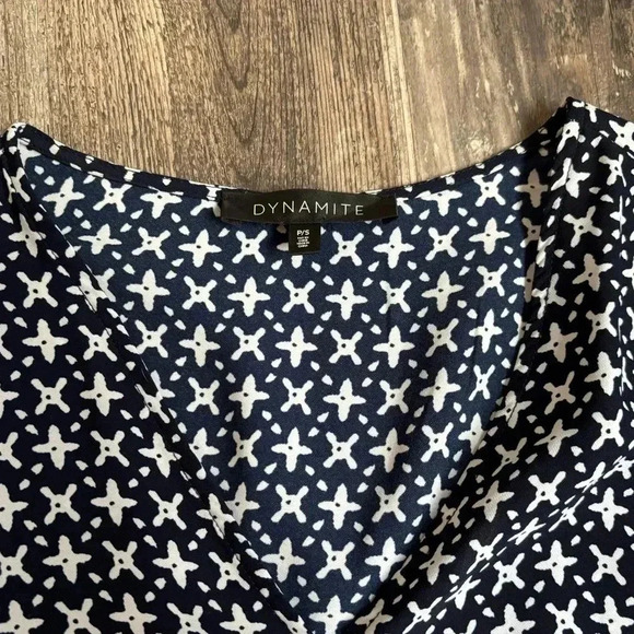 Dynamite Blue and White Polka Dot Jumpsuit with Wide-Leg Design - Picture 3 of 6